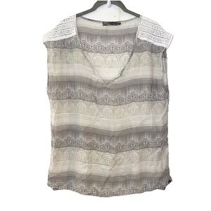 Prana Womens Illiana Organic cotton silk top crochet XL sage green light weight